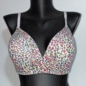 ✨Victoria Secret Lined No-Wire Rainbow Leopard Bra Cotton Lingerie Wireless 38C✨